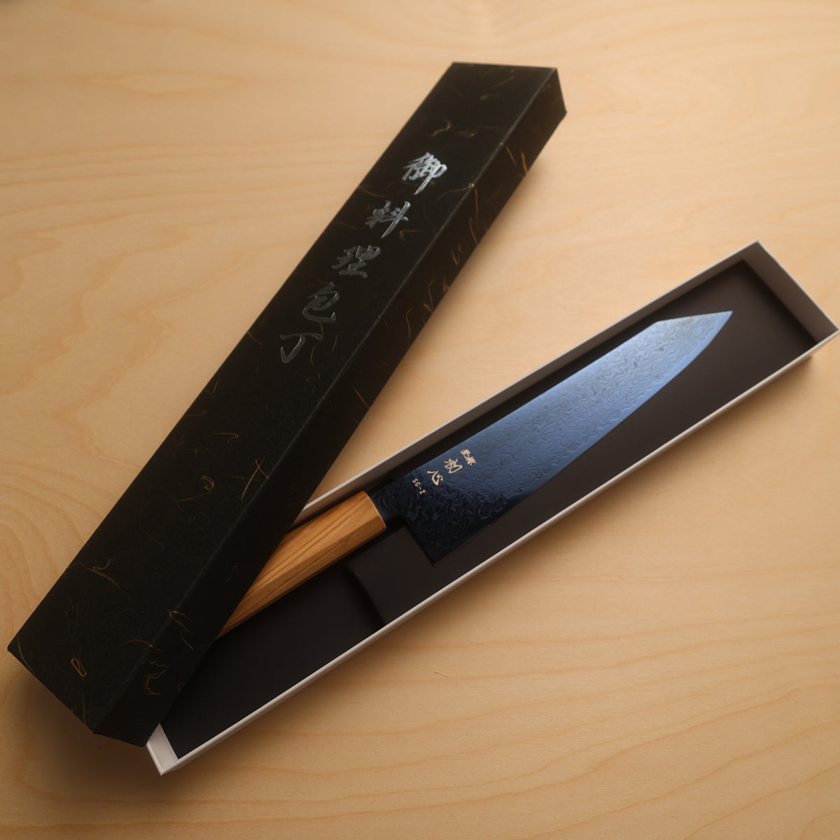 Hatsukokoro Ryuhyo SG2 Blue Coating Damascus Kiritsuke Gyuto 240mm - Olive Wood Handle