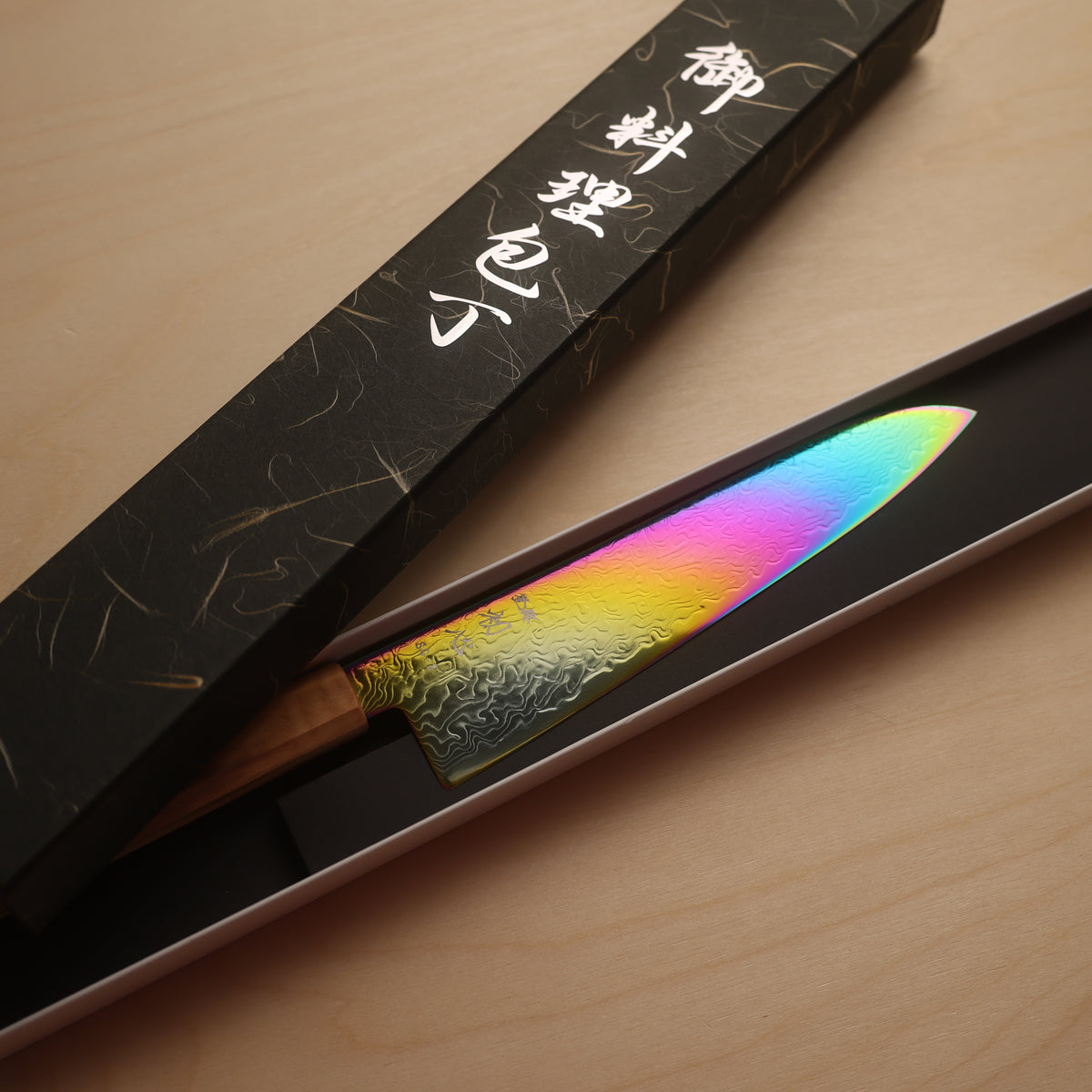 Hatsukokoro Ryuhyo SG2 Rainbow Coating Damascus Gyuto 210mm - Olive Wood Handle