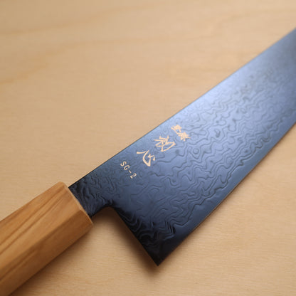 Hatsukokoro Ryuhyo SG2 Blue Coating Damascus Kiritsuke Gyuto 240mm - Olive Wood Handle