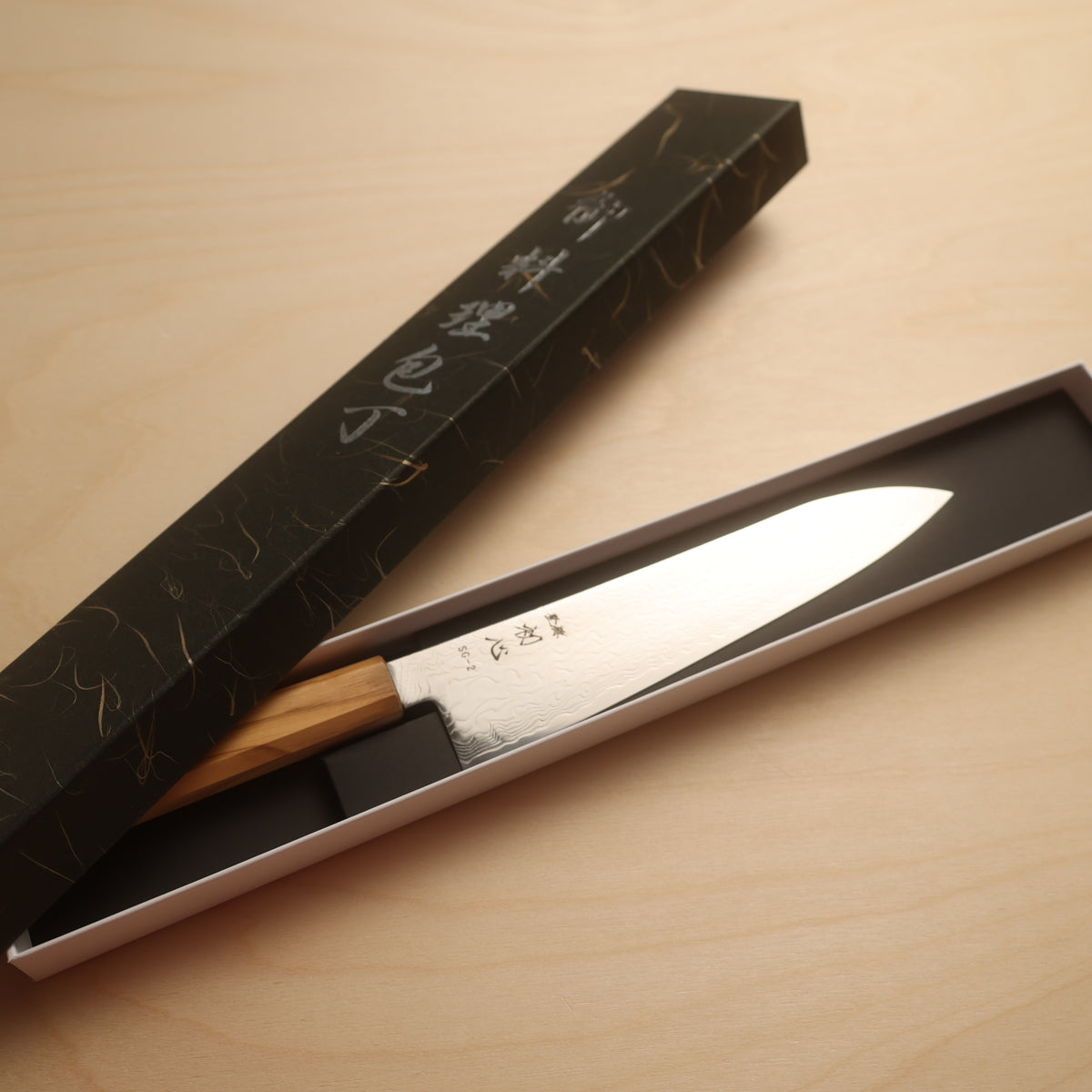 Hatsukokoro Ryuhyo SG2 Damascus Migaki Gyuto 210mm - Olive Wood Handle