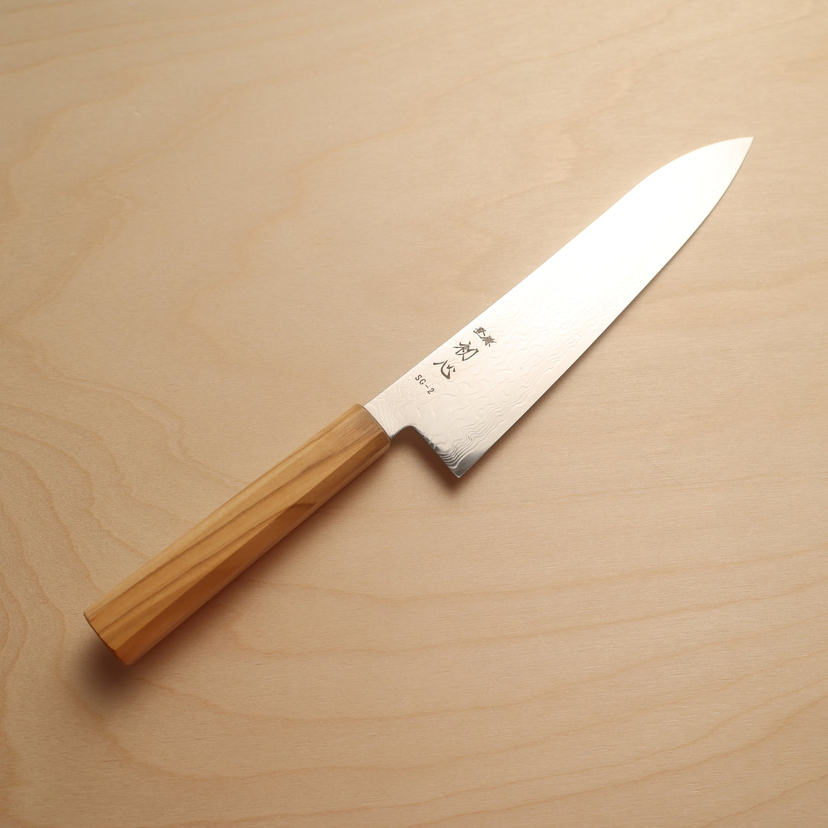 Hatsukokoro Ryuhyo SG2 Damascus Migaki Gyuto 210mm - Olive Wood Handle