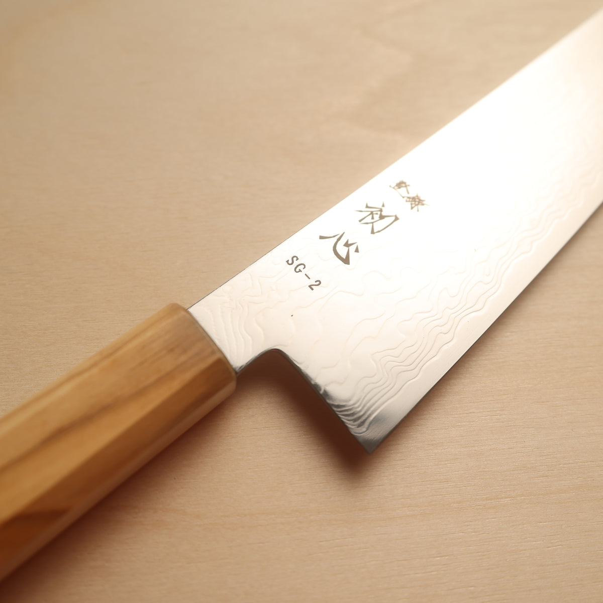 Hatsukokoro Ryuhyo SG2 Damascus Migaki Gyuto 210mm - Olive Wood Handle
