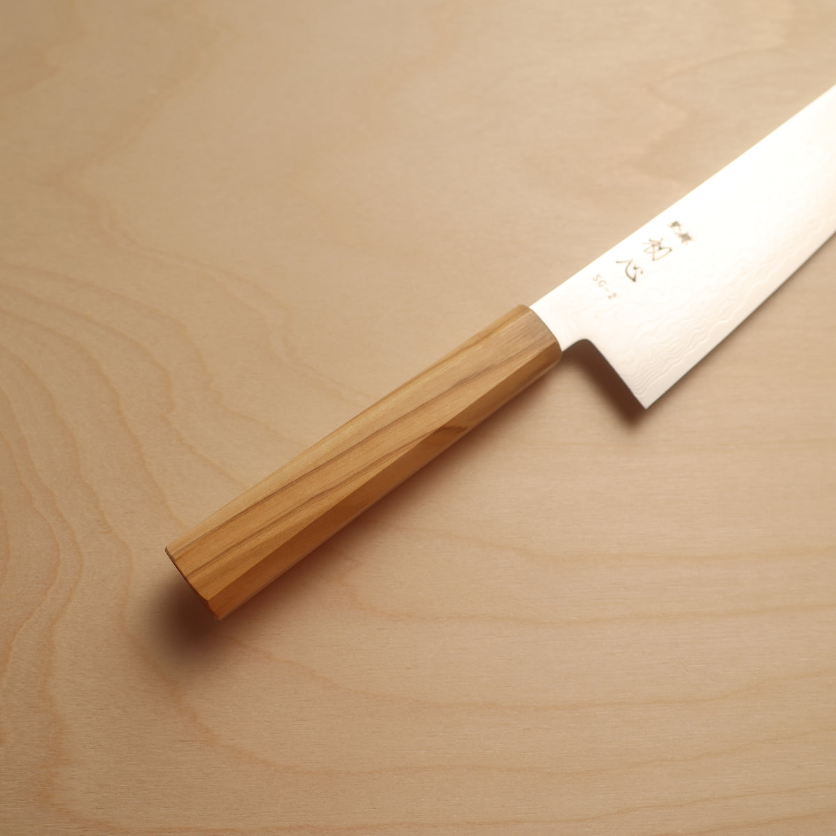 Hatsukokoro Ryuhyo SG2 Damascus Migaki Gyuto 210mm - Olive Wood Handle
