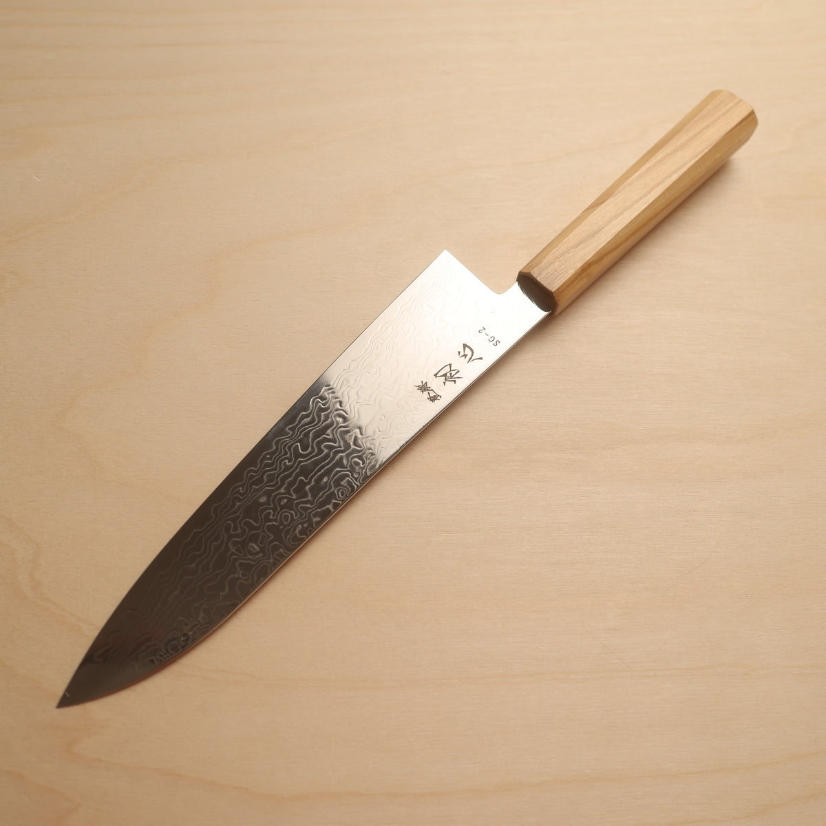 Hatsukokoro Ryuhyo SG2 Damascus Migaki Gyuto 210mm - Olive Wood Handle