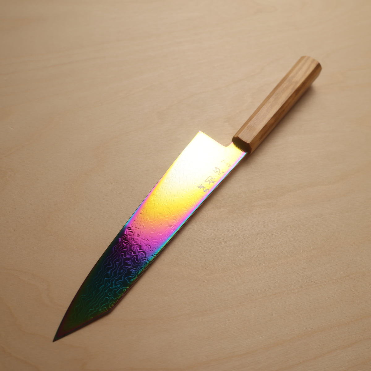 Hatsukokoro Ryuhyo SG2 Rainbow Coating Damascus Kiritsuke Gyuto 210mm - Olive Wood Handle