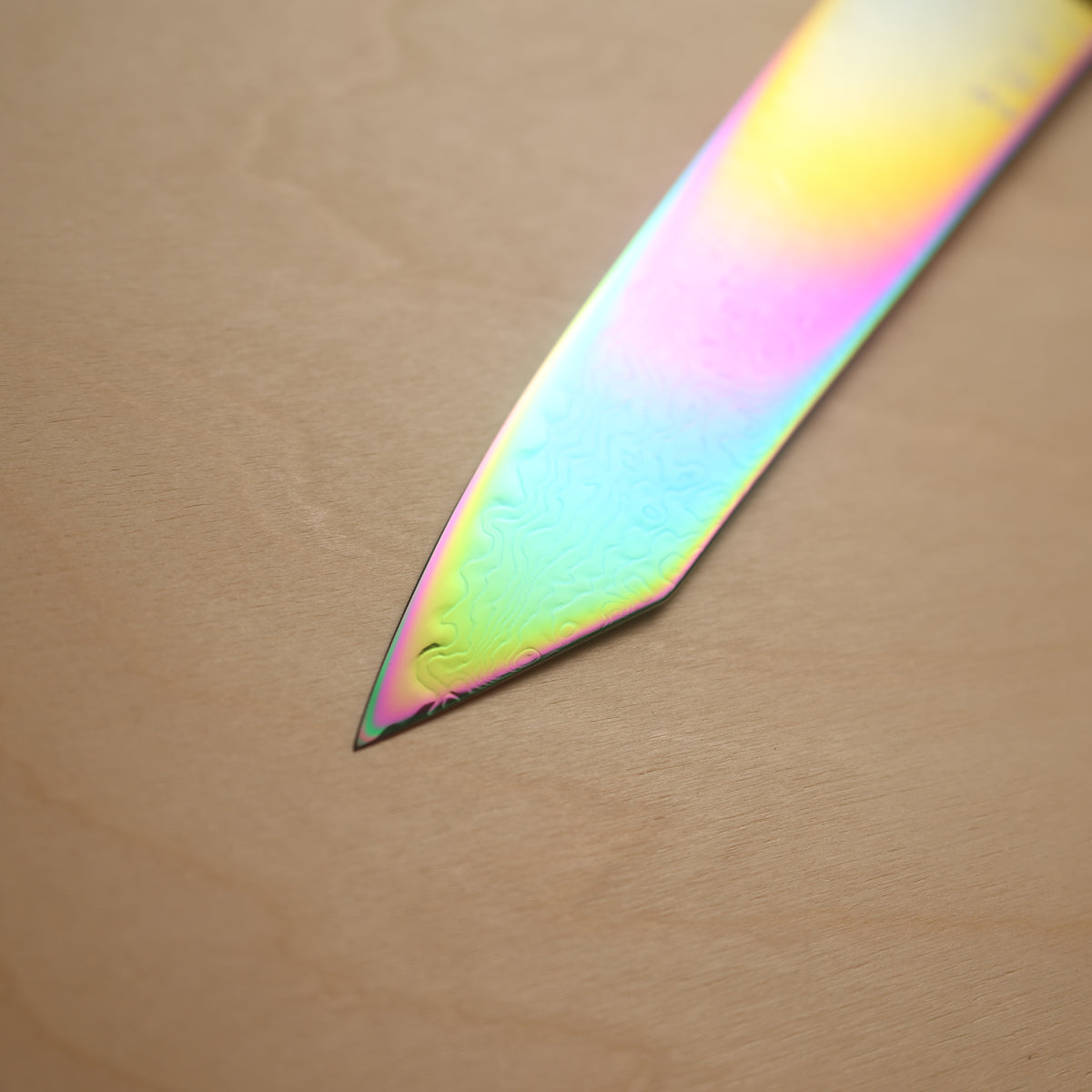 Hatsukokoro Ryuhyo SG2 Rainbow Coating Damascus Kiritsuke Gyuto 210mm - Olive Wood Handle