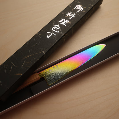 Hatsukokoro Ryuhyo SG2 Rainbow Coating Damascus Gyuto 210mm - Olive Wood Handle