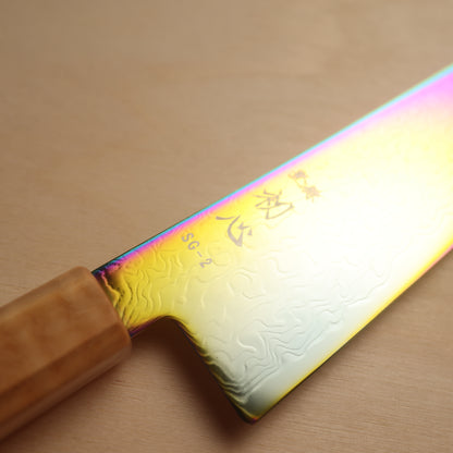 Hatsukokoro Ryuhyo SG2 Rainbow Coating Damascus Gyuto 210mm - Olive Wood Handle