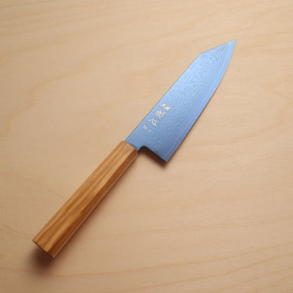 Hatsukokoro SG2 Blue Coating Damascus Bunka 180mm - Olive Wood Handle