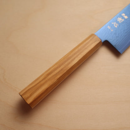 Hatsukokoro SG2 Blue Coating Damascus Bunka 180mm - Olive Wood Handle