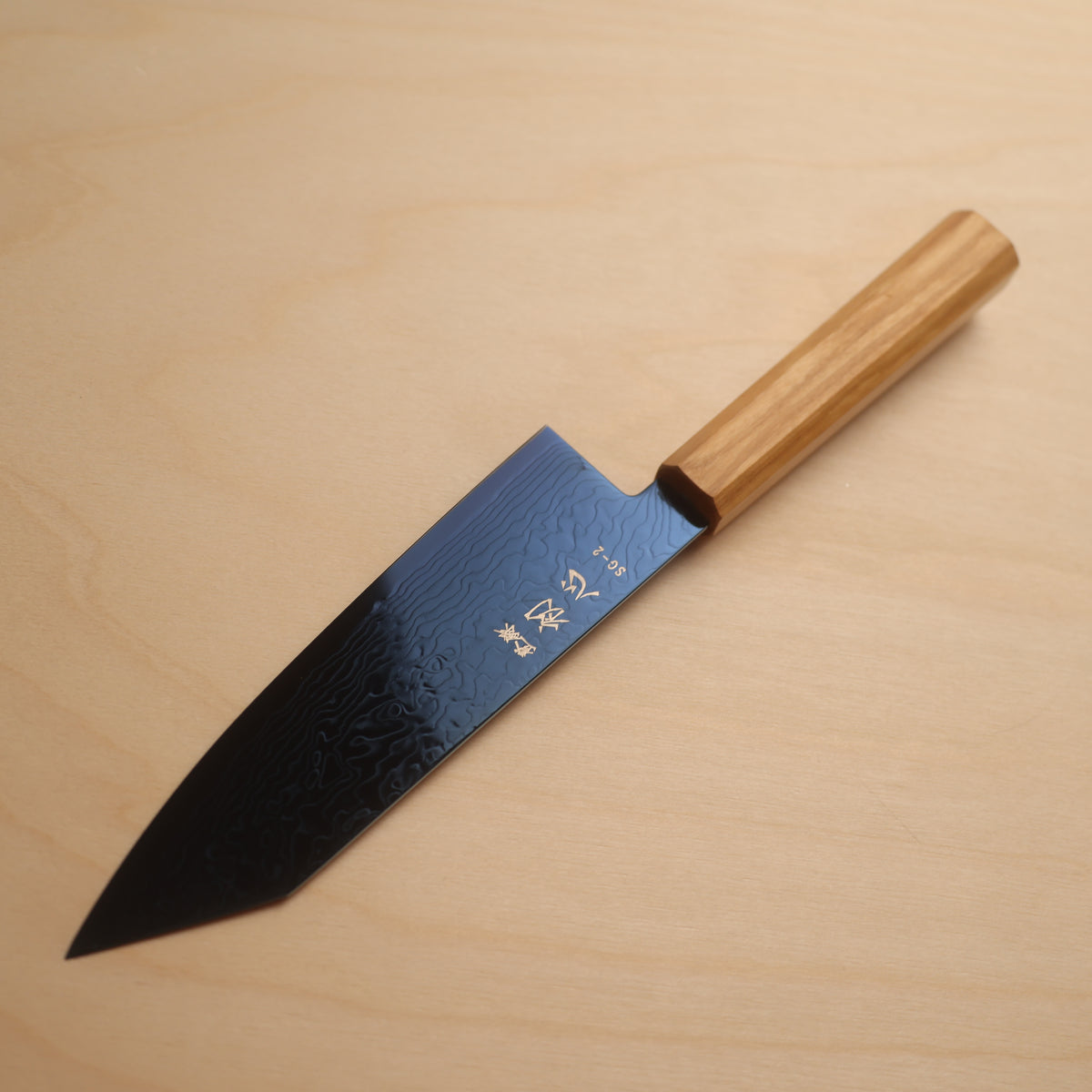 Hatsukokoro SG2 Blue Coating Damascus Bunka 180mm - Olive Wood Handle