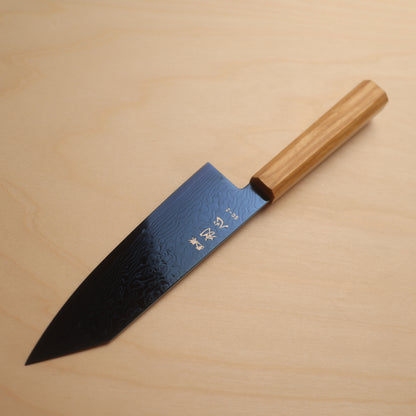 Hatsukokoro SG2 Blue Coating Damascus Bunka 180mm - Olive Wood Handle