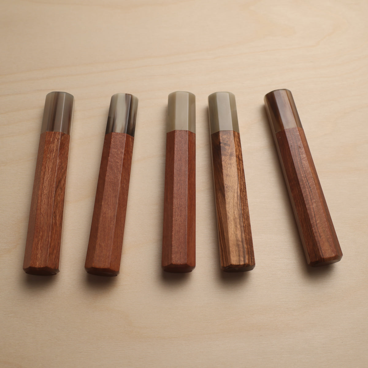 Handmade Octagonal Wa-Handle 145mm - Rosewood with Tiger Blonde Buffalo Horn Ferrule