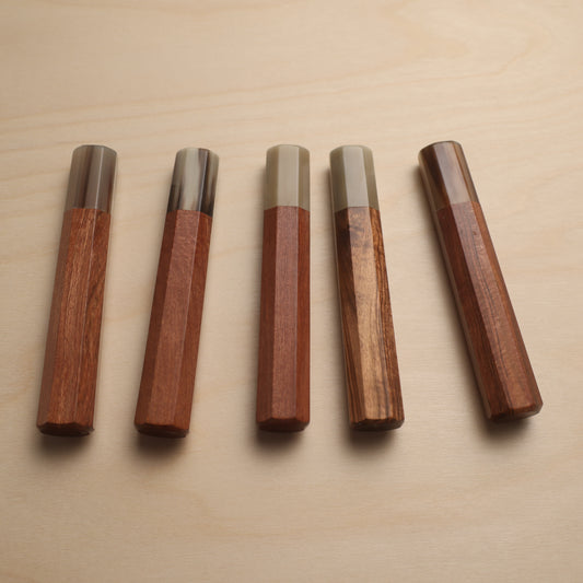 Handmade Octagonal Wa-Handle 145mm - Rosewood with Tiger Blonde Buffalo Horn Ferrule