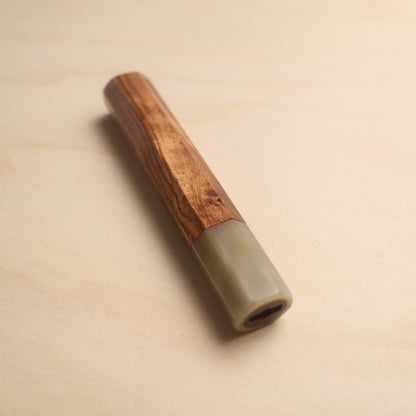 Handmade Octagonal Wa-Handle 145mm - Rosewood with Tiger Blonde Buffalo Horn Ferrule