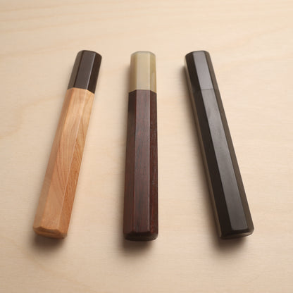 Handmade Octagonal Wa-Handle 150mm - Natural Hardwood & Buffalo Horn (Ebony / Rosewood / Maple)