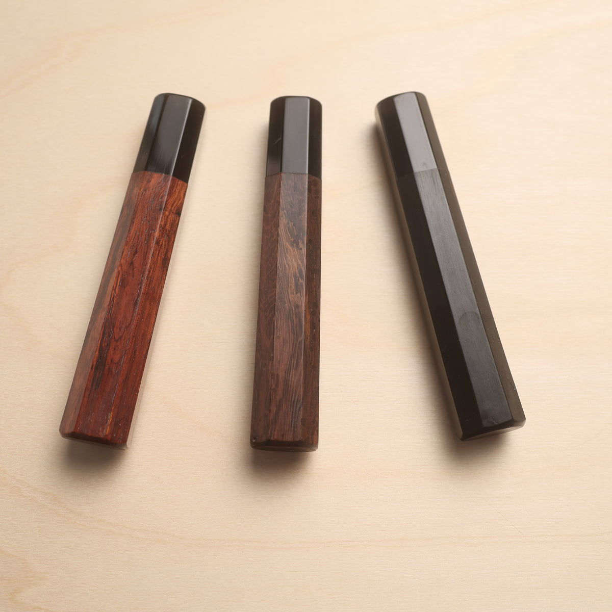 Handmade Octagonal Wa-Handle 138mm - Natural Hardwood & Buffalo Horn (Ebony / Rosewood)