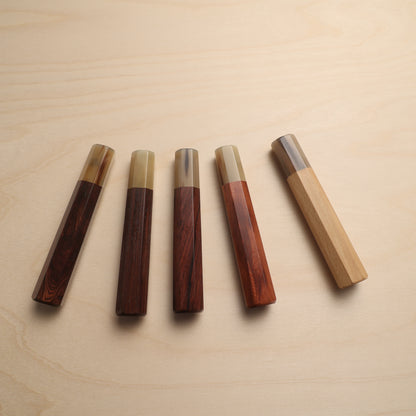 Handmade Octagonal Wa-Handle 140mm - Natural Hardwood & Buffalo Horn (Rosewood / Magnolia)