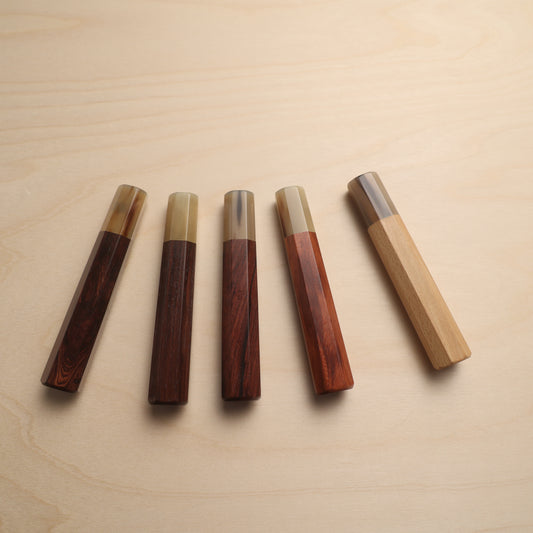 Handmade Octagonal Wa-Handle 140mm - Natural Hardwood & Buffalo Horn (Rosewood / Magnolia)
