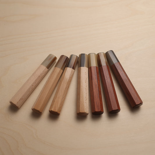 Handmade Octagonal Wa-Handle 145mm - Natural Hardwood & Buffalo Horn (Magnolia / Rosewood)