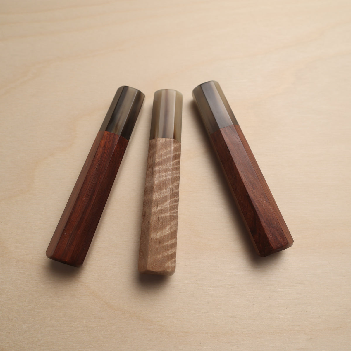 Handmade Octagonal Wa-Handle 120mm - Natural Hardwood & Buffalo Horn (Rosewood / Maple)